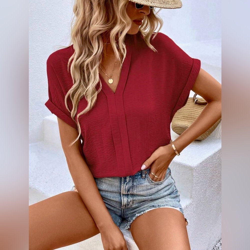 Red Batwing Sleeve Button Shirt - Size Medium - Womens